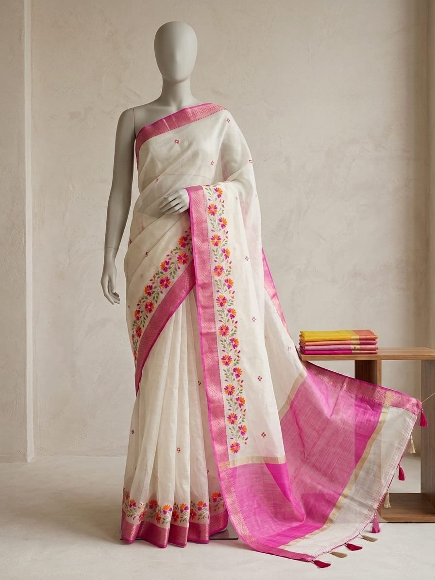 Elegant off-white organza saree for women